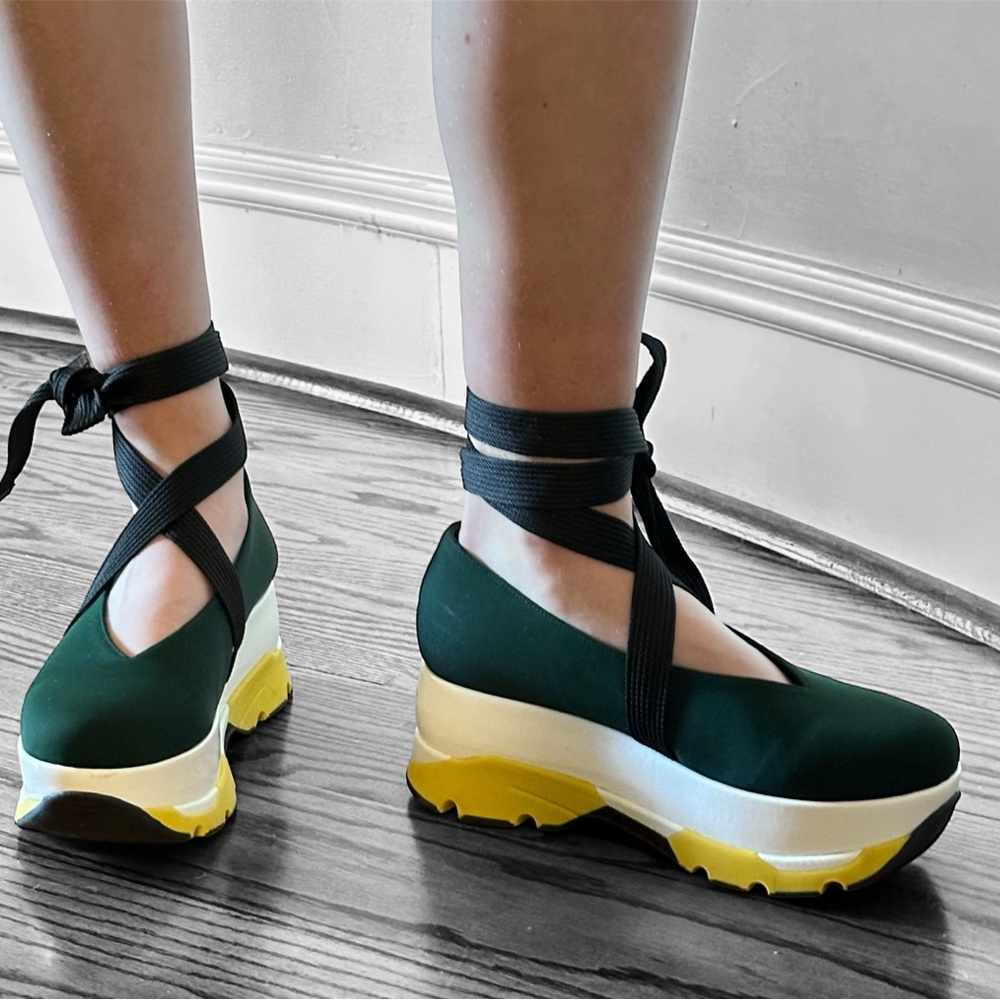 MARNI Green Platform Ballet Flats Ankle Wrap Ballerina Shoes EU 39🌸